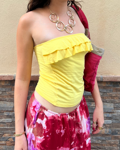 Yellow ruffle bandeau top