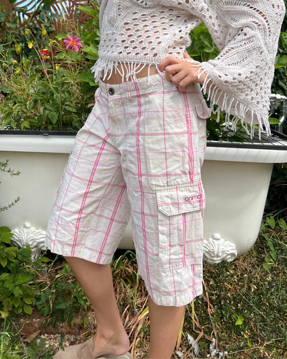 Pink plaid cargo shorts