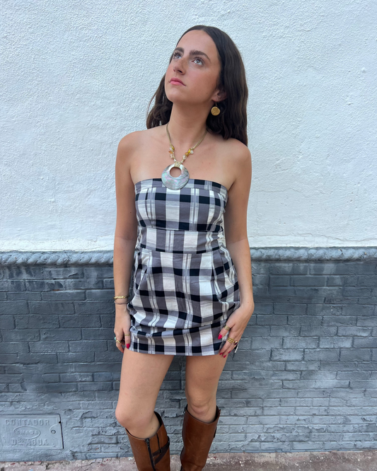 Grey plaid mini dress