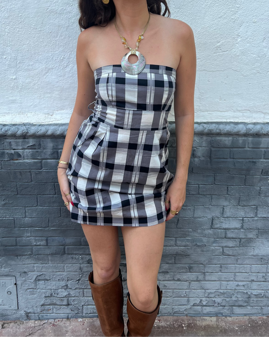 Grey plaid mini dress