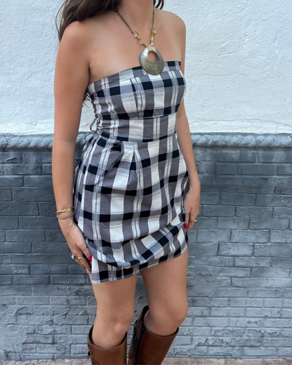Grey plaid mini dress