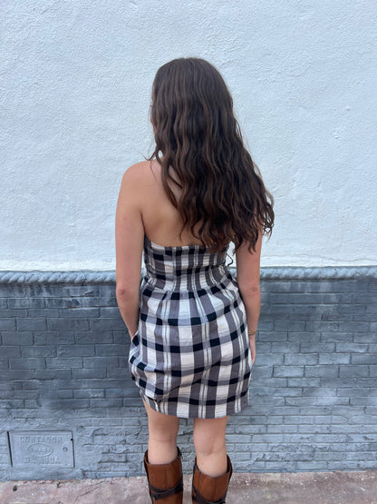 Grey plaid mini dress