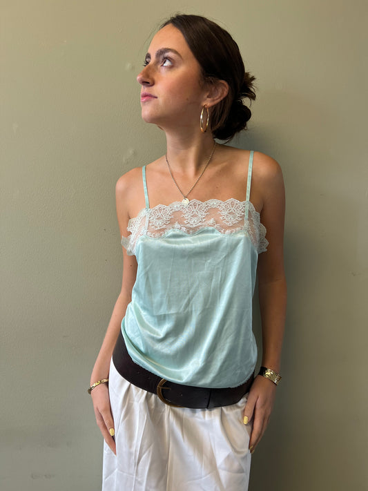 blue lace trim cami top