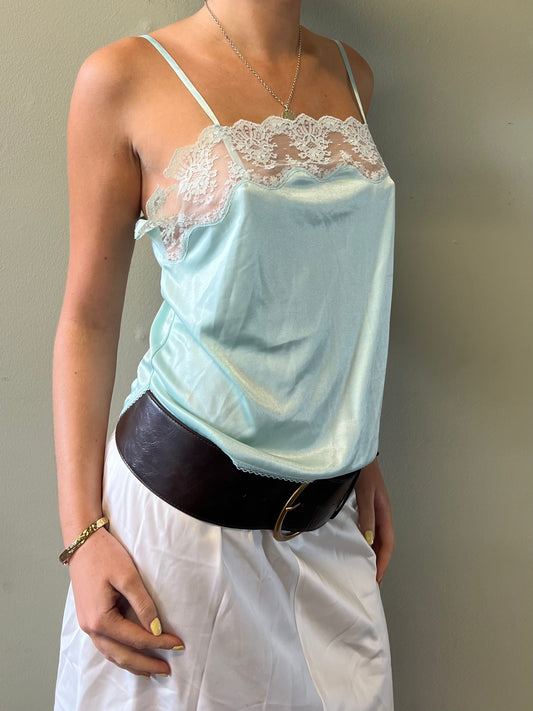 blue lace trim cami top