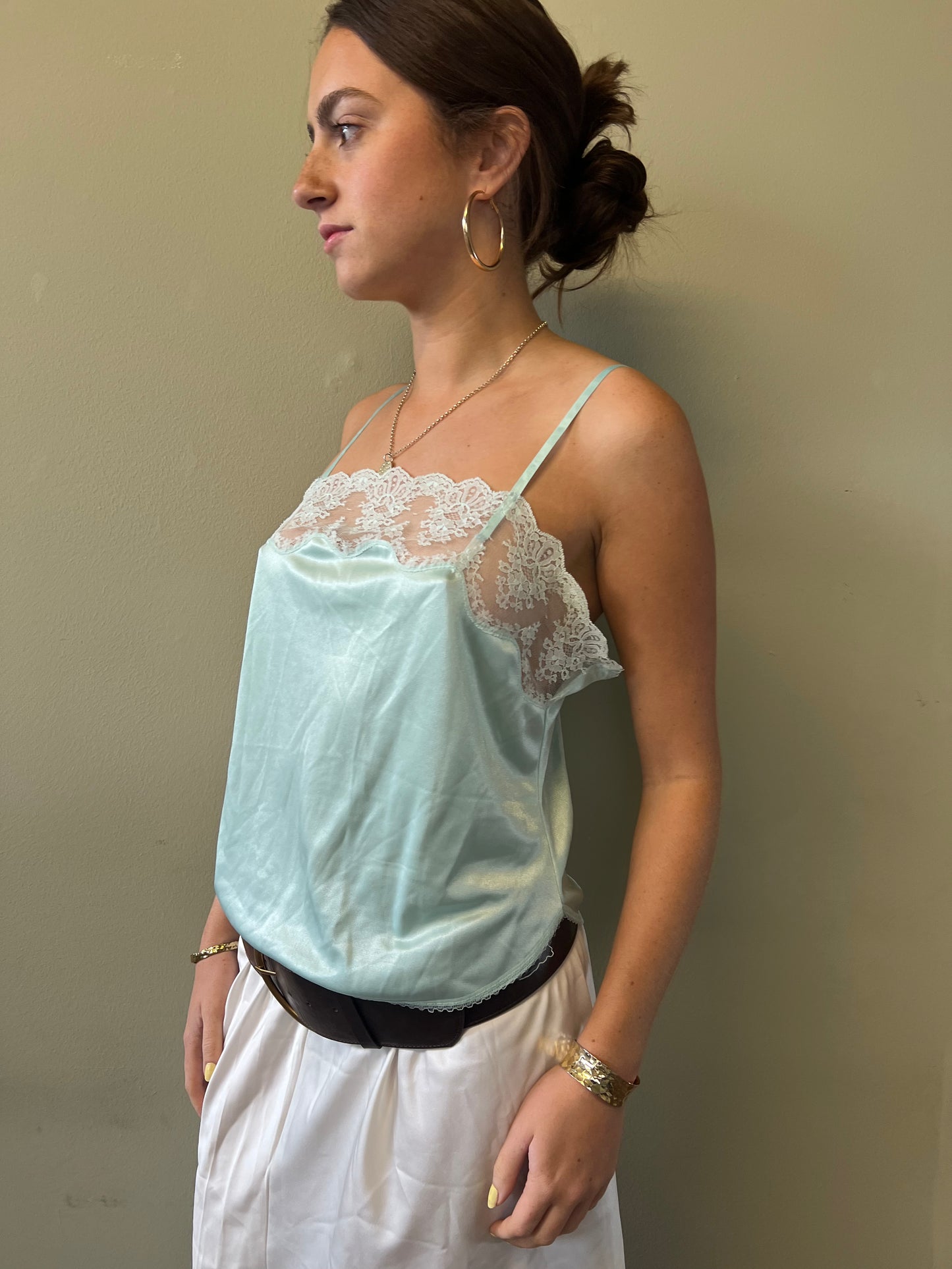 blue lace trim cami top