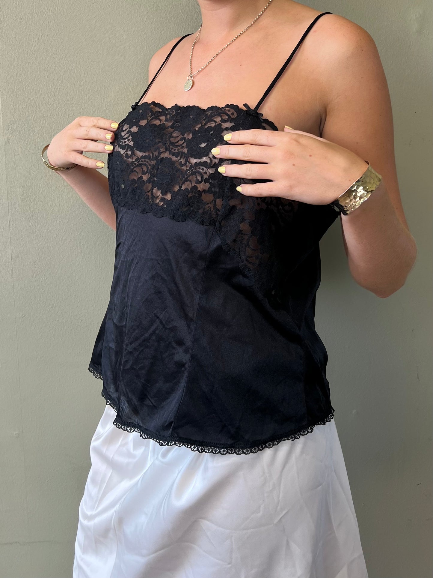 black lace trim cami top