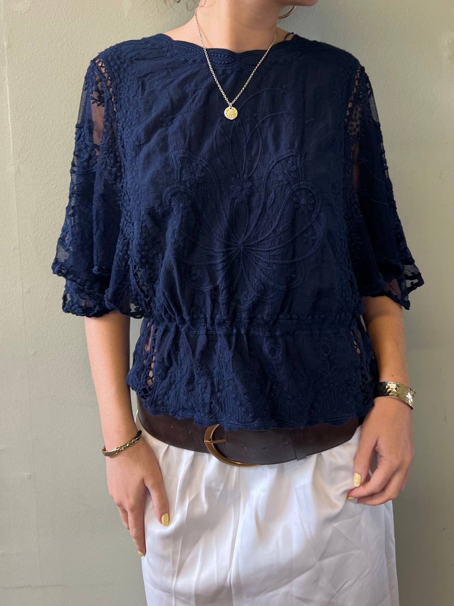 boho lace blue top