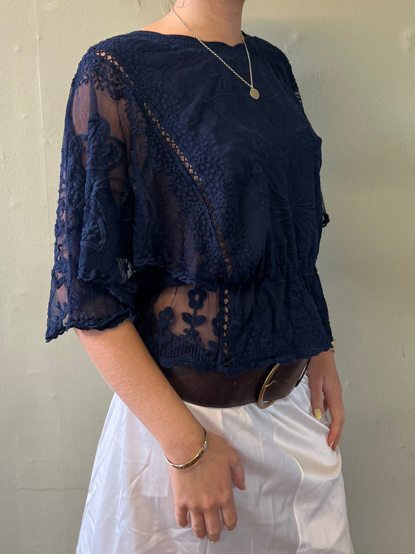 boho lace blue top