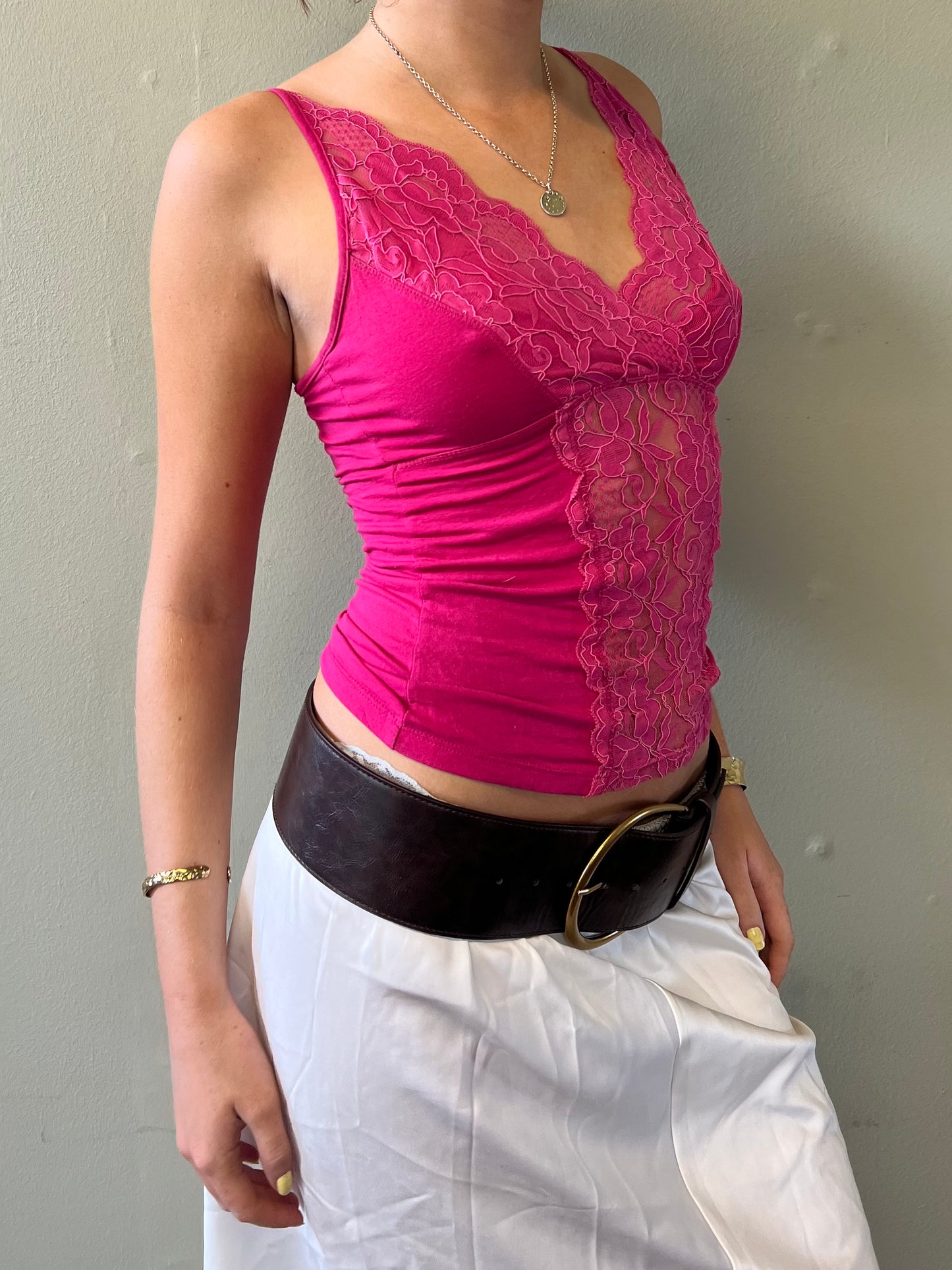 vintage 00s pink lace cami top