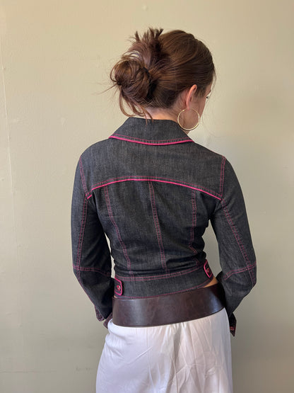 vintage 00s pink trim denim jacket