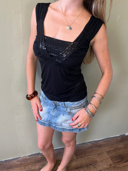 cache cache vintage 00s black sequin top