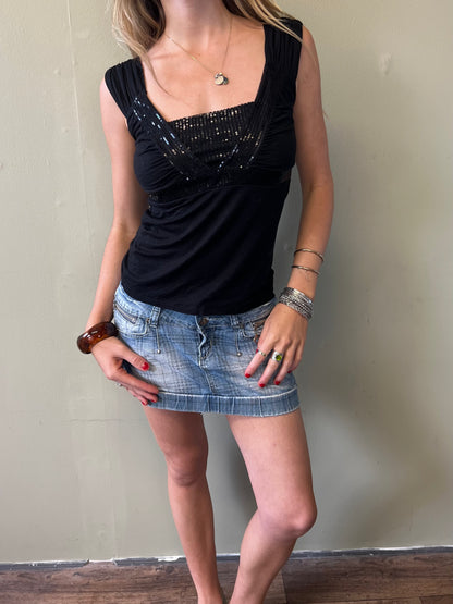 cache cache vintage 00s black sequin top