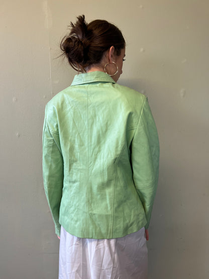 vintage 00s green zip up leather jacket