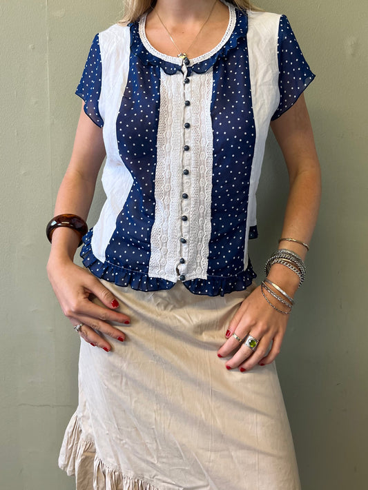 vintage 00s polka dot blouse