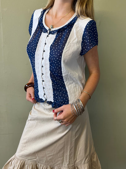 vintage 00s polka dot blouse