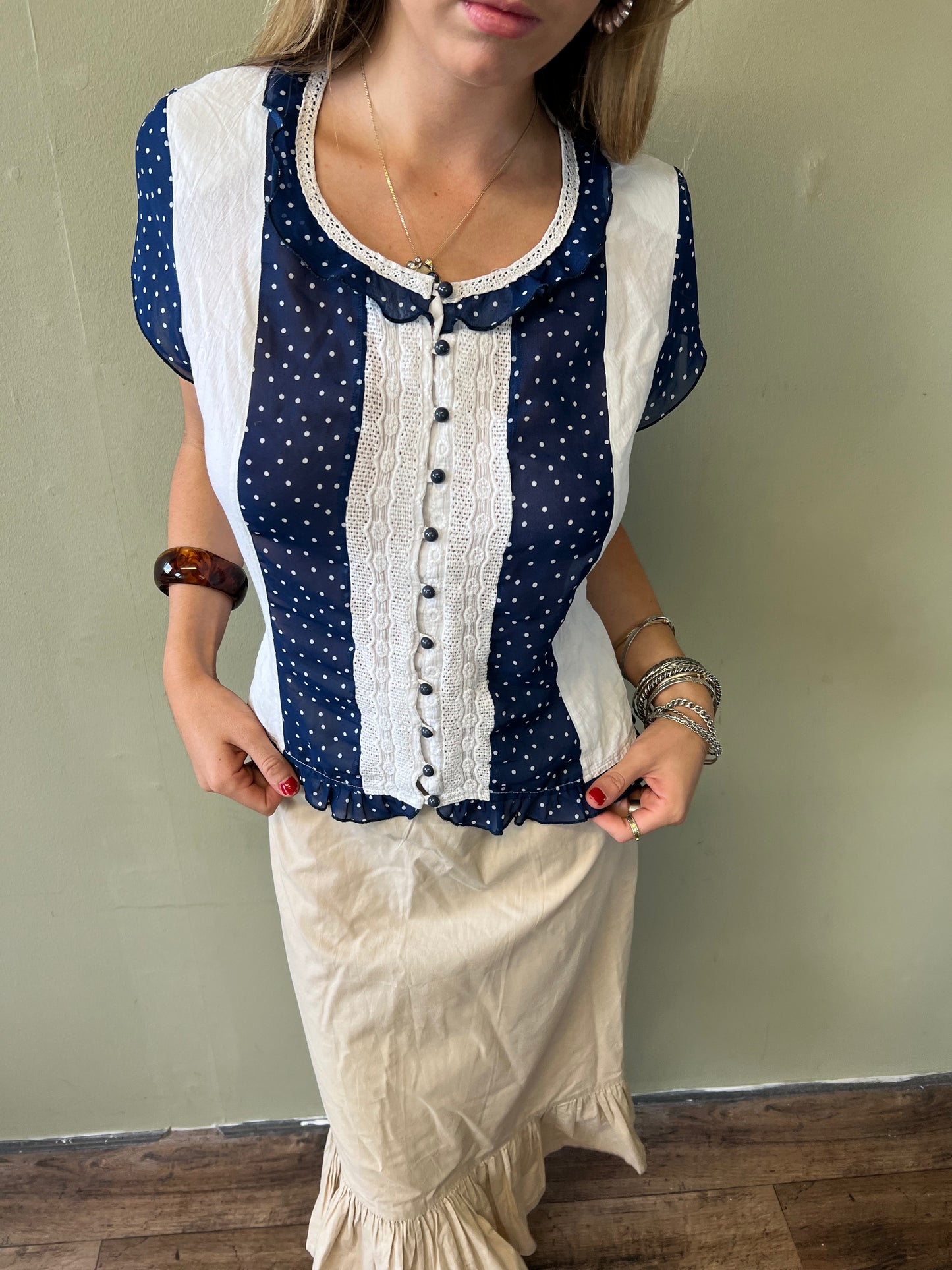 vintage 00s polka dot blouse