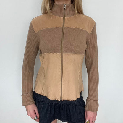 tan zip up ribbed knit jacket
