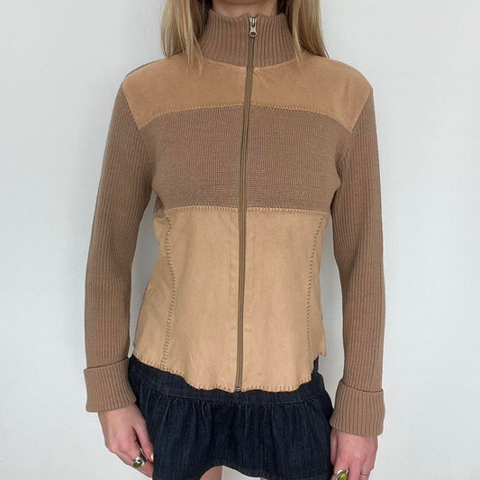 tan zip up ribbed knit jacket