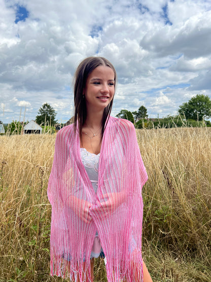 Pink tassel scarf