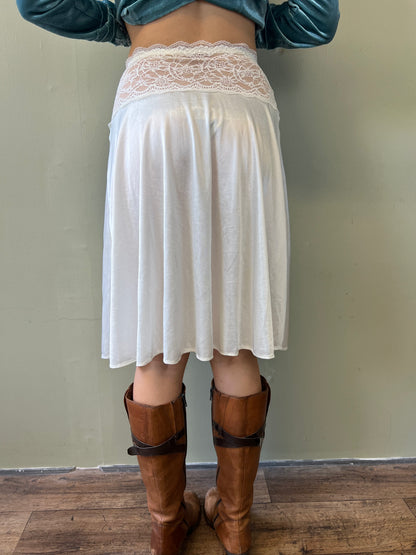 white lace midi slip skirt