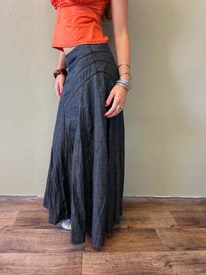 dark denim maxi skirt