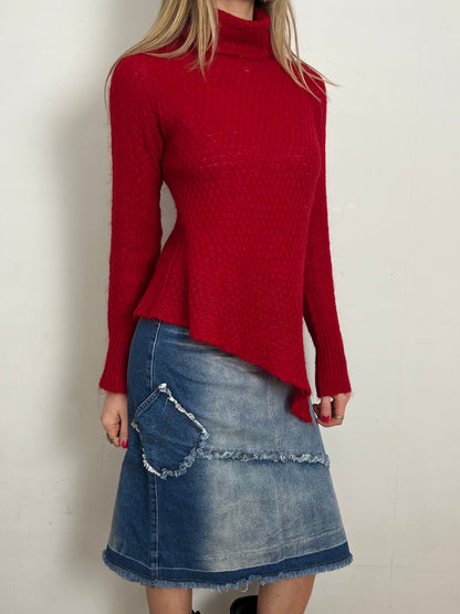 red asymmetrical knit, S/M