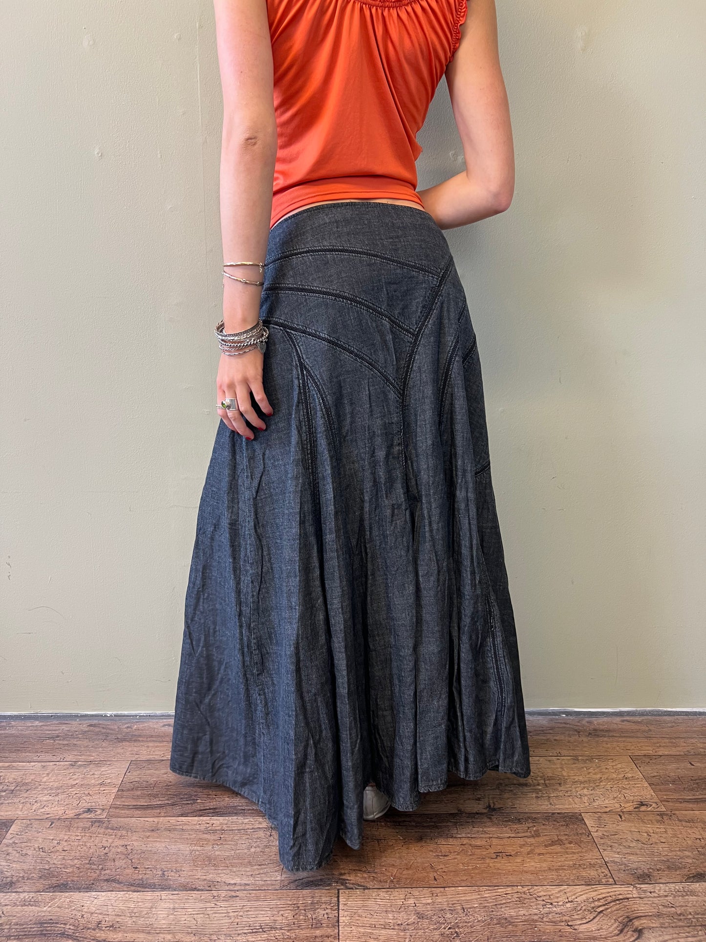 dark denim maxi skirt