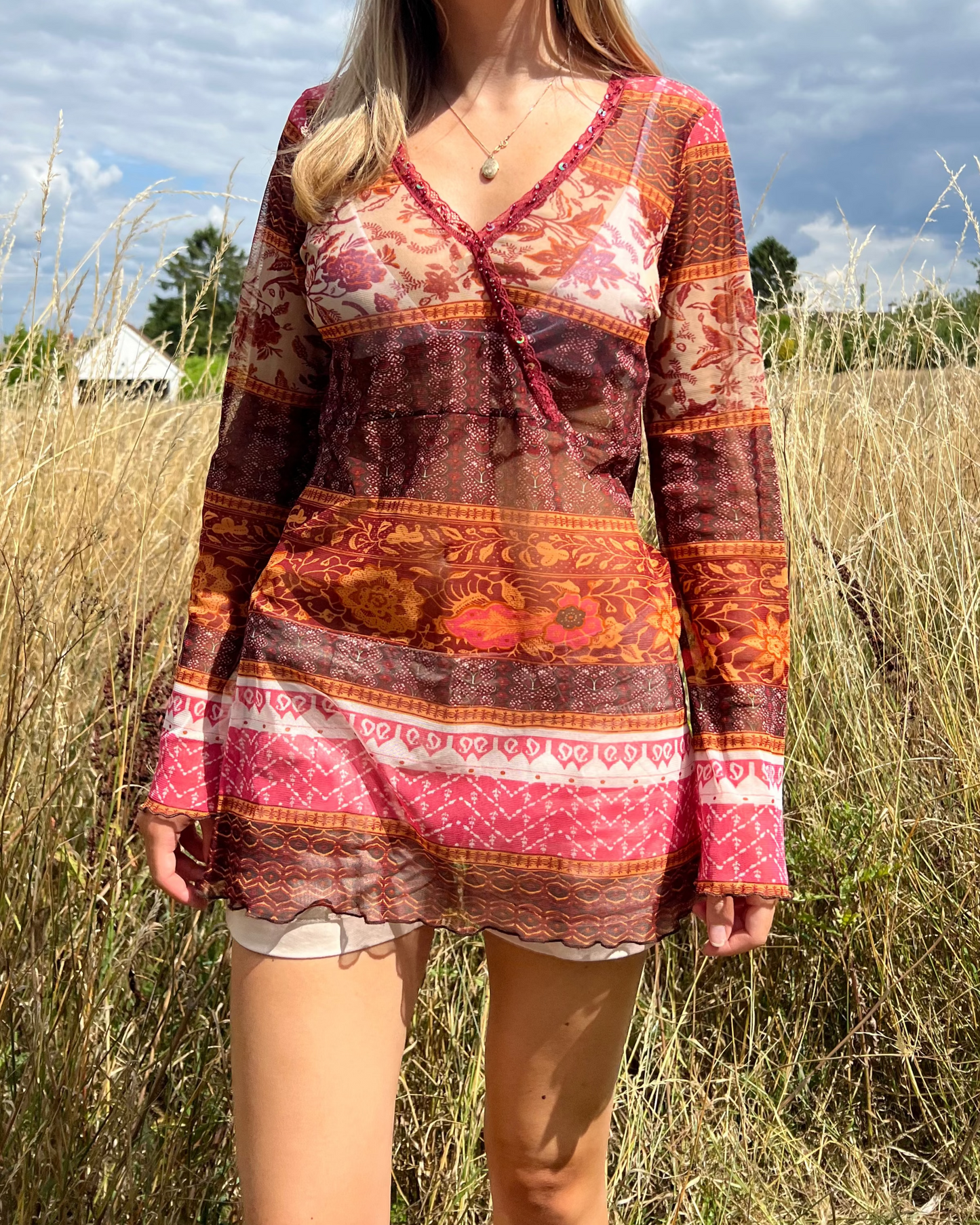 Boho print sheer cover up top