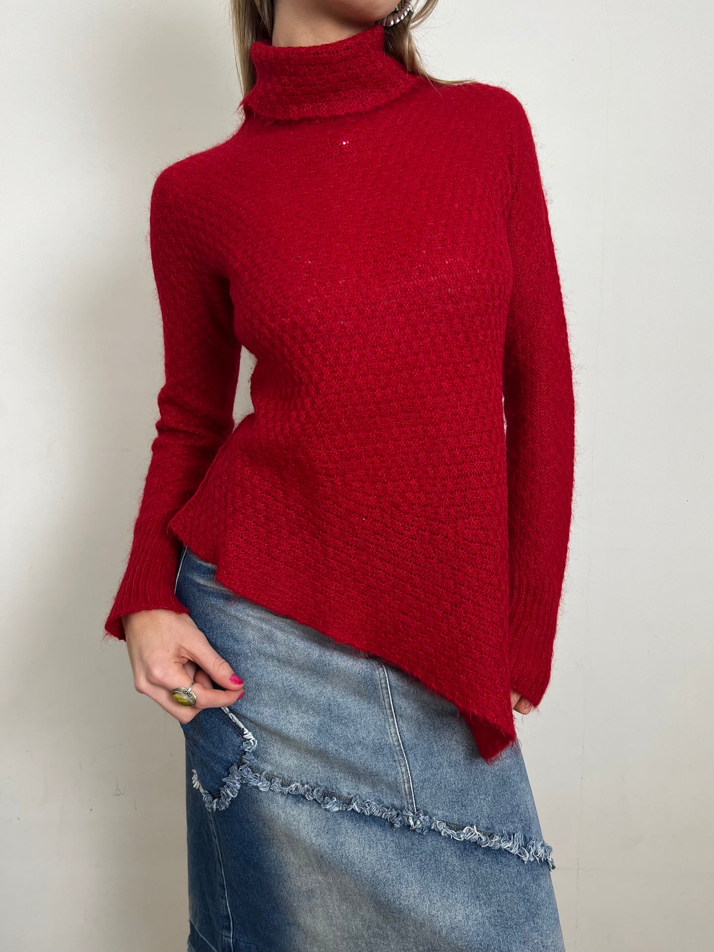 red asymmetrical knit, S/M