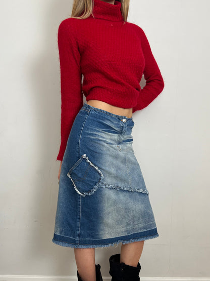 denim midi skirt, S