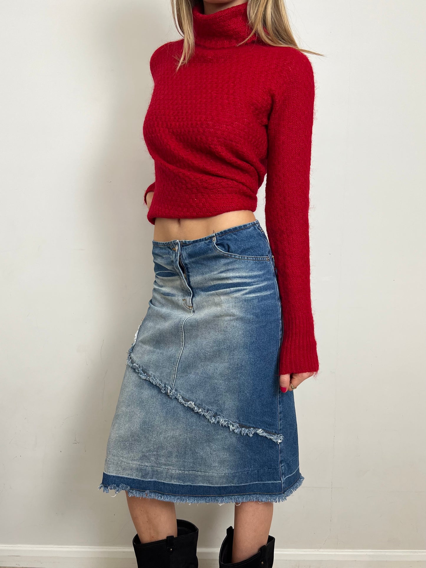 denim midi skirt, S