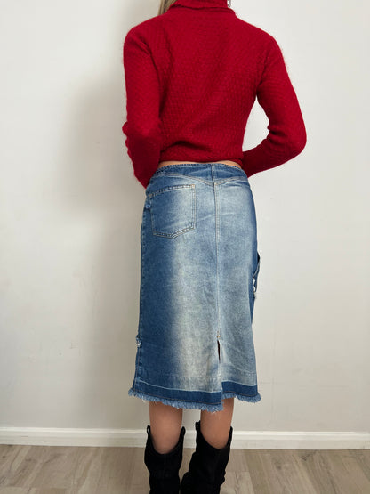denim midi skirt, S