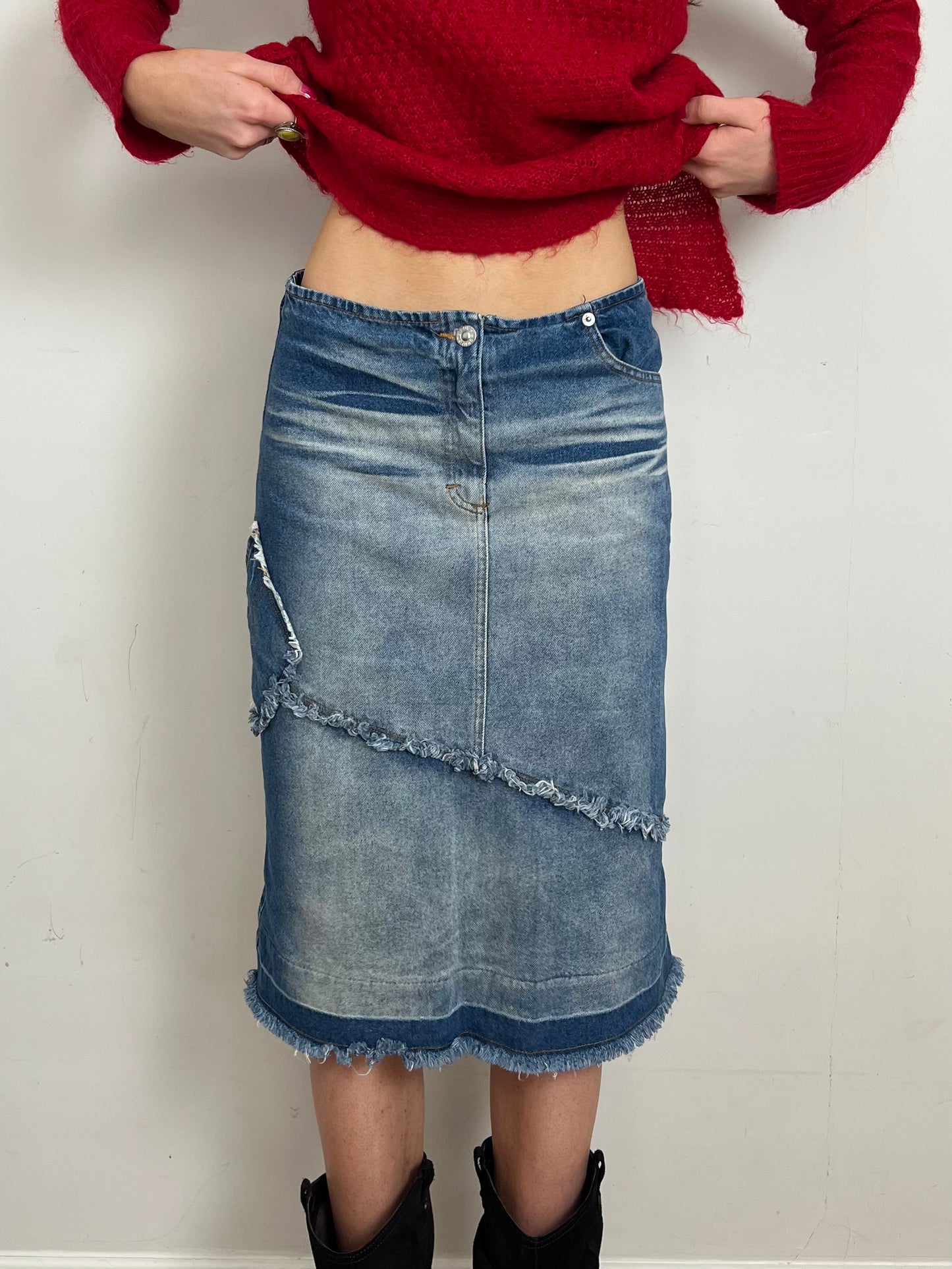 denim midi skirt, S