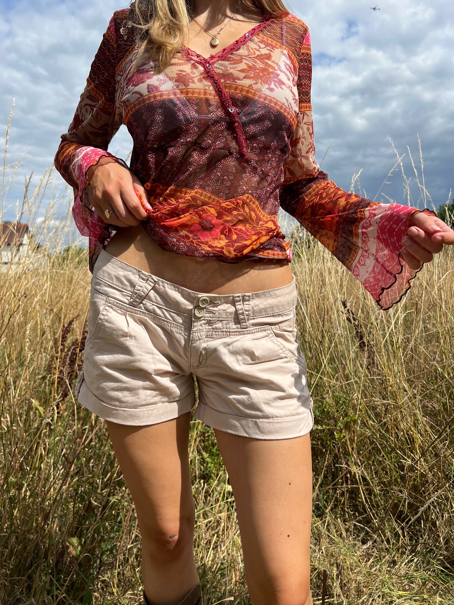 Cream cargo mini shorts