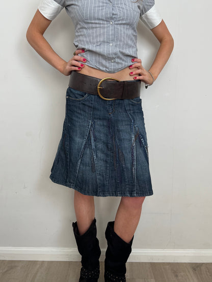 dark denim midi skirt, M