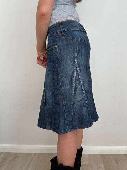 dark denim midi skirt, M