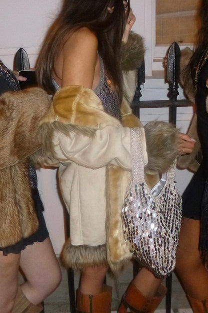 silver sparkly evening bag