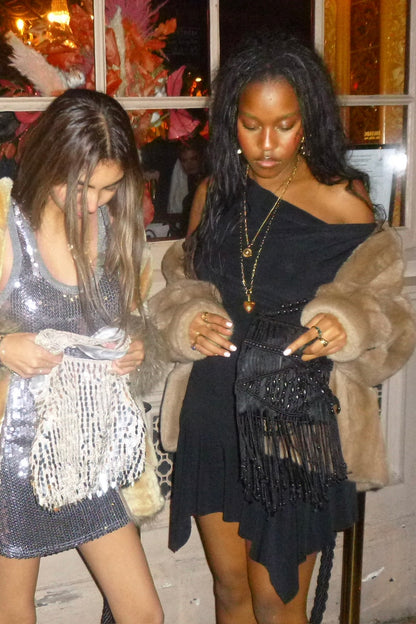 'oasis' black tassel evening bag