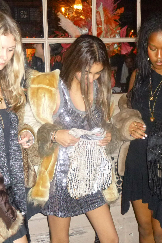 silver sparkly evening bag