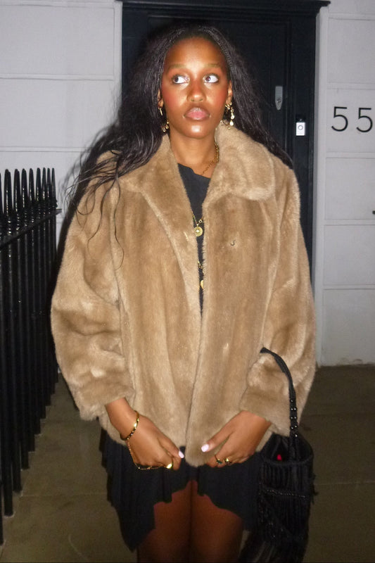 vintage 00s brown faux fur jacket