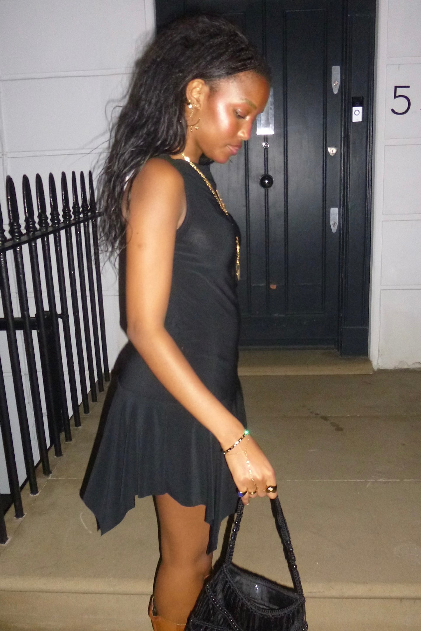 black asymmetrical mini dress