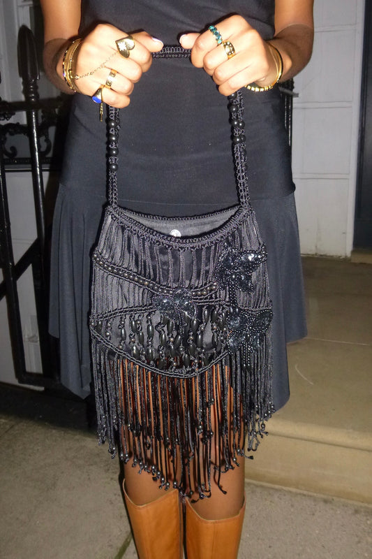 'oasis' black tassel evening bag