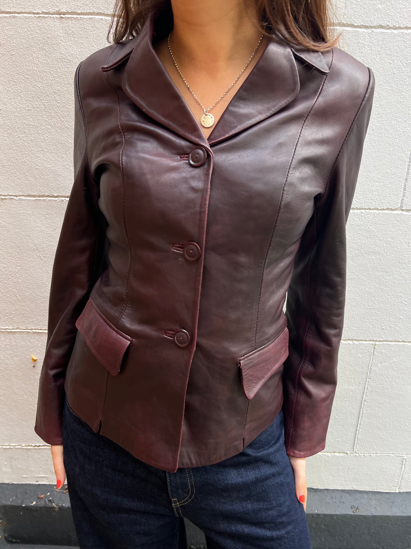 burgundy genuine leather vintage jacket 