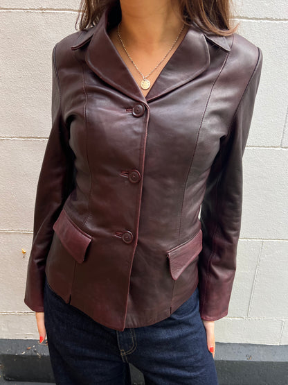 burgundy genuine leather vintage jacket 