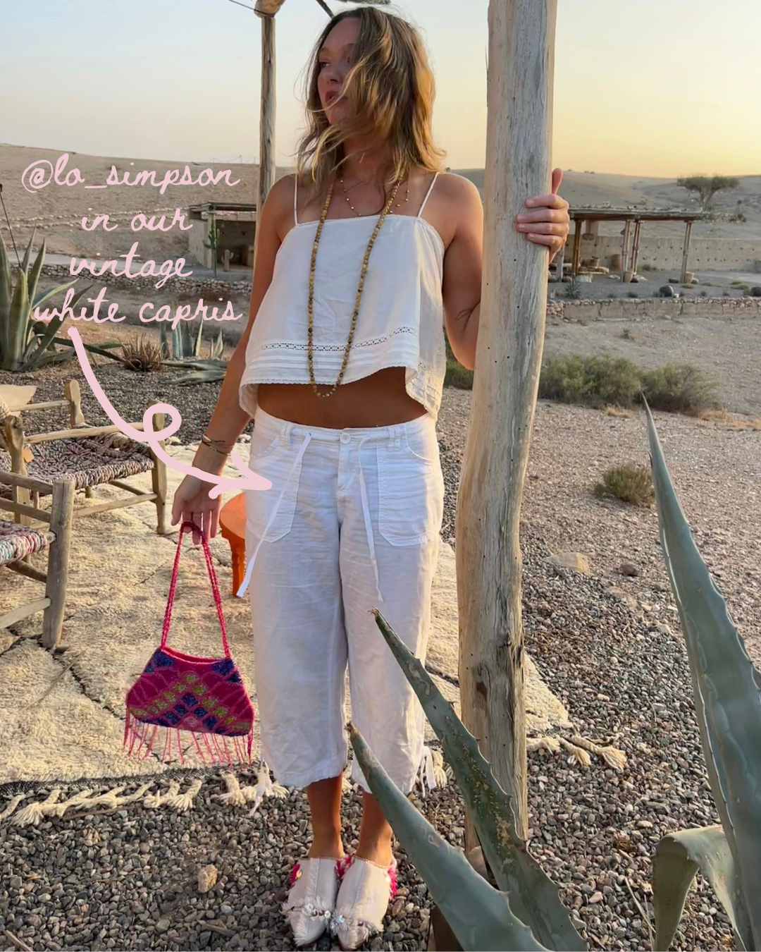 Lo Simpson in our tamavintage white capris 
