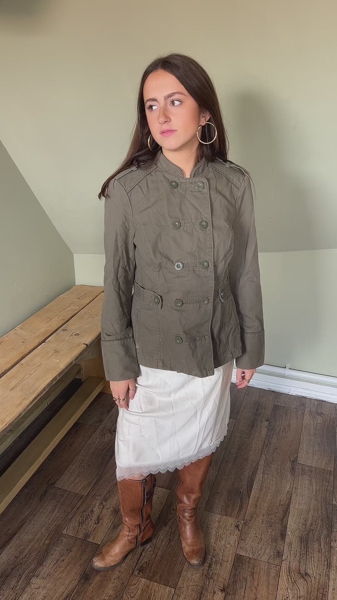 khaki button up military jacket