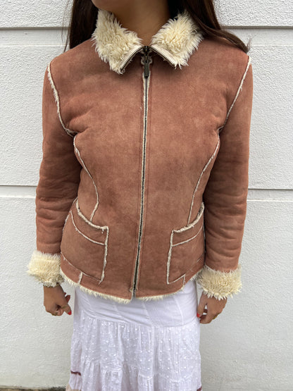 suede zip up jacket faux fur lined 